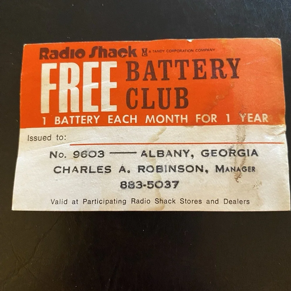 Vintage RadioShack free battery club card Nostalgia Electronics Short Circuit